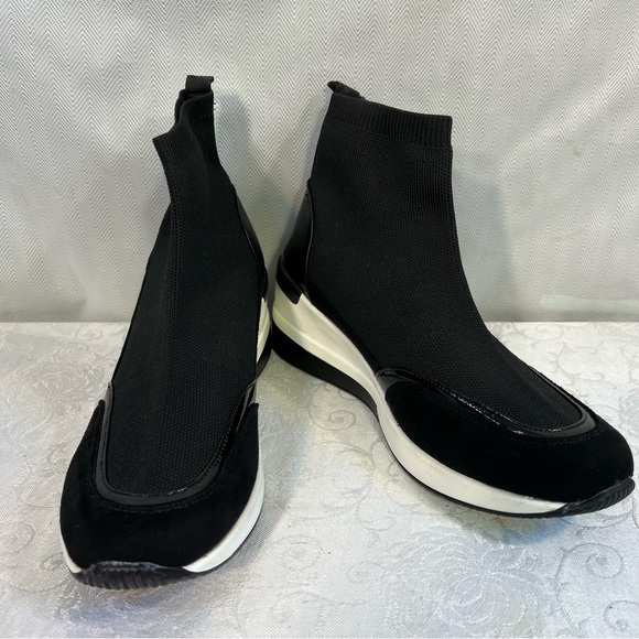 French Connection Shoes - French Connection Starr Black Vegan Sock Sneaker Slip On Bootie 9
